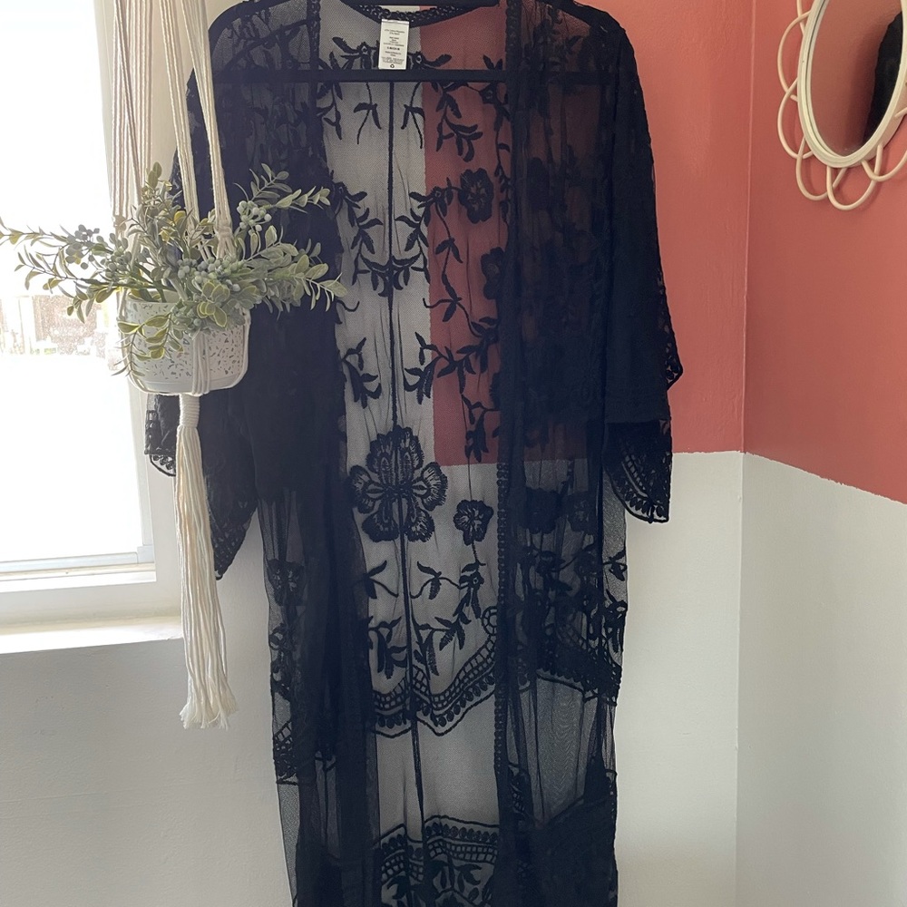 Black Lace Duster Cardigan